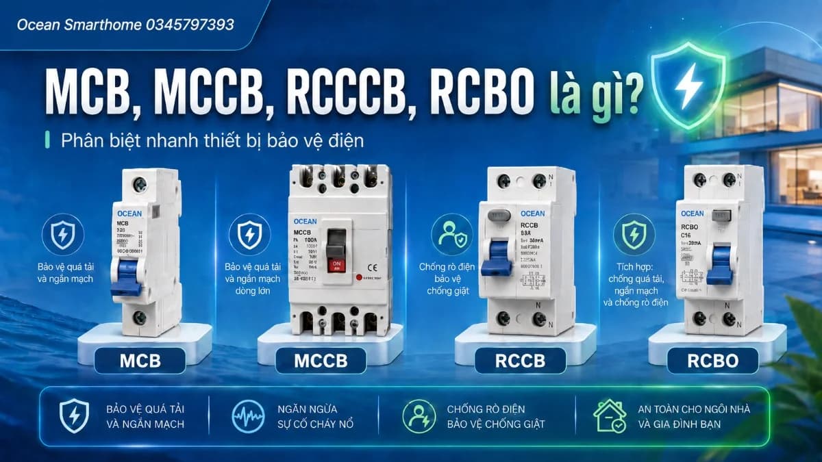 MCB, MCCB, RCCB, RCBO là gì? Phân biệt nhanh thiết bị bảo vệ điện